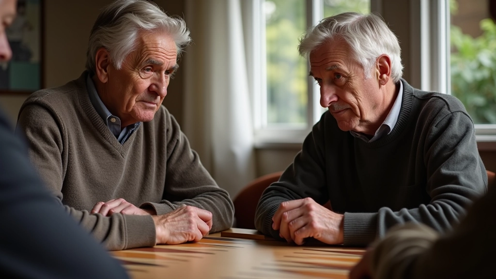 Two players concentrating on their backgammon match, analyzing board position carefully